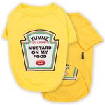 Parisian Pet Dog Shirt - Embroidered ‘ Mustard on My Food “ 100% Cotton and Polyester Pet Clothes - Sleeved Dog Halloween Costumes - Yellow Dog Shirts for Large Dogs - 3XL