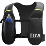 TIYA Hydration Running Vest with Water Bottle - Waterproof Phone Pouch, Extra Running Accessories Pockets – Lightweight, Adjustable, Reflective Runners Gear for Men Women – Black (with 500ml Bottle)