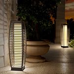 Grand patio Outdoor Floor Lamp Solar Powered Lantern Waterproof Wicker Boho Deck Lights for Garden Porch Decor, Large Crossover