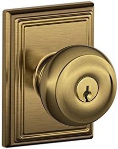 Schlage F51A GEO 609 ADD Addison Collection Georgian Keyed Entry Knob, Antique Brass