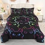 ENCOFT Cartoon Comforter Set Cat Cartoon Black Comforter Set Queen Size for Teen Boys and Girls Adults Room Decor 3 Piece Including 1 Cmforter and 2 Pillowcase (Cat, Queen)