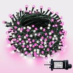 WISD Christmas Tree Lights - 200 LED 13M Xmas Fairy Lights on Green Cable with Timer and Memory - Indoor Outdoor String Lights Mains Powered for Garden Bedroom Party Decoration (Pink + White)