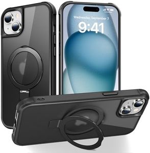 SKYLMW Compatible with iPhone 15 Case with Invisible Magnetic O-Ring Stand Military-Grade Translucent Case for iPhone 15 6.1" [Compatible with MagSafe][Great Grip Feeling], Black