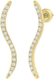 Dazzlingrock Collection 0.30 Cttw Round White Diamond Womens Curved Crawler Climber Earrings 1/, 14K Solid Yellow Gold