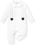 PATPAT Gentleman Baby Boy's Romper Suits Adorable White Cotton Jumpsuit with Bow Tie for Wedding Outfits Newborn Infant Baby Clothes Dress 0-3 Months