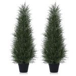 Artificial Cedar Topiary Tree for Outdoor,3FT Tall Faux Cedar Pine Trees,Potted Fake Cypress Plant with UV Resistant Leaves for Front Door Decor,Porch,Garden,Entryway, Set of 2 (2,3FT)