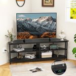Tangkula Corner TV Stand for TVs up to 65”, TV Console Table w/AC Outlets, USB A Ports, USB C Port, Metal Frame & Storage Shelves, 55” Media Entertainment Center for Living Room (Black, 55" L)