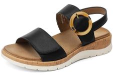 UBFEN Womens Flat Sandals Arch Support Open Toe Walking Comfy Casual Low Wedge Summer Shoes A Black Size US 7