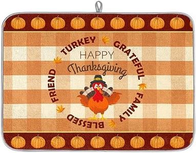 Thanksgiving Day Dish Drying Mat Washable Drying Mat Turkey Dish Pads Absorbent Dish Drainer Mat for Home Dishes Kitchen Counter Sink Dining Table,18x24 inch