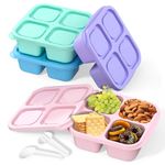 MEEYUU 4 Pack Snack Containers, 4 Compartments Bento Snack Box, Reusable Meal Prep Lunch Containers for Kids Adults, Divided Food Storage Containers for School Work Travel (Green/Blue/Pink/Purple)