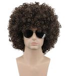 Karlery Men Women Afro 70s 80s Short Curly Dark Brown Rocker Party Wig California Halloween Costume Cosplay Wig