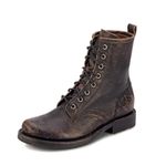 Frye Women's Veronica Combat Leather Boots Black/Brush Off Full Grain, Size 8