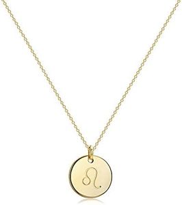 Befettly Constellation Necklace Pendant 14K Gold-Plated Hammered Round Disc Engraved Zodiac Sign Pendant 17.5’’ Adjustable Dainty Necklace NK-Leo