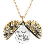 Ispirational Sunflower Necklace Gifts for Women Gold Keep Fucking Going Necklace for Women Men Teen Girls Boys Birthday Christmas Gifts for Daughter Son