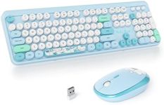 SOLIDEE Wireless Keyboard and Mouse Combo,Retro Typewriter Keyboard,2.4GHz Colorful Round Keycap Computer Keyboard with Number Pad,104 Keys Full Size Ergonomic Keyboard(US Layout QWERTY)(Bear Blue)