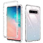 DUEDUE Clear Case for Samsung Galaxy S10 Cover Heavy Duty 3 in 1 Bling Screen Protector Hard PC Transparent Design Shockproof Military Grade Protection Phone Case for Samsung Galaxy S10, Crystal Clear