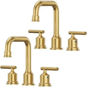 WOWOW Gold Bathroom Faucet 3 Hole, Widespread Vanity Sink Faucets 8 Inch