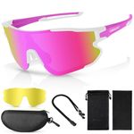 Odoland Polarized Cycling Goggles with Changing Lenses for Men Women, Bicycle Sports Goggles Sports Sunglasses UV 400 Fast Glasses Hiking Running Fishing Driving Pink