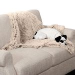 Furhaven Medium Waterproof Calming Plush Long Faux Fur & Velvet Dog Blanket, Washable - Taupe, Medium