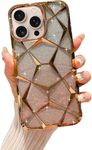 VONZEE Gradient Glitter Case for iPhone 16 Pro Max, Luxury Electroplated 3D Cube, Diamond Bling Shiny Soft TPU Clear Shockproof Women Girls Protective Phone Cover (Gold)