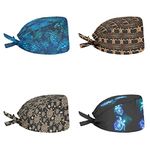 Babrukda 4 Pack Cap with Sweatband Adjustable Tie Back Hat Headgear Xmas Beanie, Boho Sea Turtle, One Size