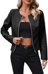 SotRong Womens Faux Leather Zip-Up Jacket Cropped Moto Style Blazer Collarless PU Biker Motorcycle Coat Lightweight Fashion Outwear for All Seasons Black L