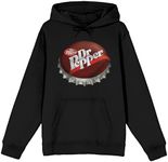 Bioworld Dr. Pepper Bottle Cap Art Long Sleeve Black Adult Hooded Sweatshirt-Small