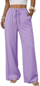 Duyang Womens Cotton Linen Palazzo Pants Drawstring Elastic Waist Casual Wide Leg Trousers with Pockets(Purple,XS)