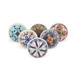 ROCOCO Door Knobs and Pulls - Mandala Assorted Colorful Blue Multicolor Pottery Ceramic Drawer Handle for Kitchen Cabinets Home Interior Decor Hardware (Pack of 6)