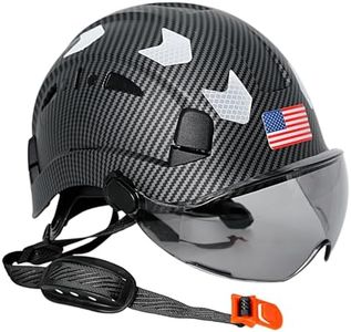 Aolamegs Matte Black Carbon Fiber Pattern OSHA Hard Hat with Sunglasses-ANSI Z89.1 Hard Hats Construction OSHA Approved for Men Adult,Vented Hardhat with Visor,Reflective Hard Hat with Chin Straps