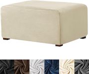 HFCNMY Ottoman Cover Rectangle,Stretch Velvet Ottoman Slipcovers Rectangle Thick Ottoman Covers Slipcover Rectangle Slipcovers for Ottomans Soft Foot Stool Cover with Elastic Bottom Beige Medium