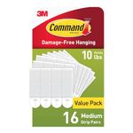 Command 3M Medium Picture Hanging Strips, Holds 5kg, No Paint Damage, Heavy Duty, Holds Strongly, Adhesive hooks for wall, Multi-surface, hooks for hanging (White, 32 strips)