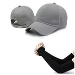 FY LANE Baseball Cotton Plain Adjustable caps with protective hand gloves for Men & Women (Free Size, Grey)