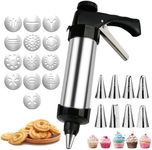 Suuker Cookie Press Gun Kit, Stainless Steel Spritz Cookie Press Maker Gun with 8 Piping Tips and 13 Cookie Discs for DIY Biscuit Maker Cake Dessert Making and Decorating