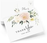 Bliss Collections Thank You Postcards - Pack of 50 4.25" x 6" Cards for Weddings, Receptions, Showers, Parties, Celebrations or Just Because, Blush Floral Heavyweight Card Stock, Made in the USA