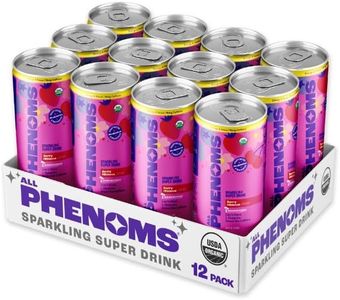 All Phenoms Energy & Focus Sparkling Organic Prebiotic & Probiotic Drink - Adaptogen Mushroom Blend (320mg Lions Mane), 75mg Green Tea Caffeine, 75mg L-Theanine, Vitamins B12 - Berry Hibiscus, 12 Pack