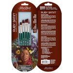 Silver Brush Limited RSS-2560S Ruby Satin Variety Set, Paintbrushes for Oil, Acrylic, & Heavy Body Paints, Set of 6, Round, Bright, Angle, Triangle, Monogram Liner, & Grass Comb Brushes, Short Handle