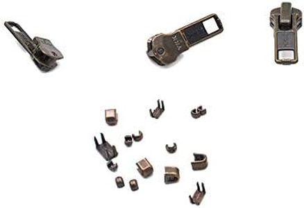 Zipper Repair Kit - #5 YKK Antique Brass Auto Lock Sliders - 3 Sliders Per Pack with Top & Bottom Stoppers Included - Made in The United States