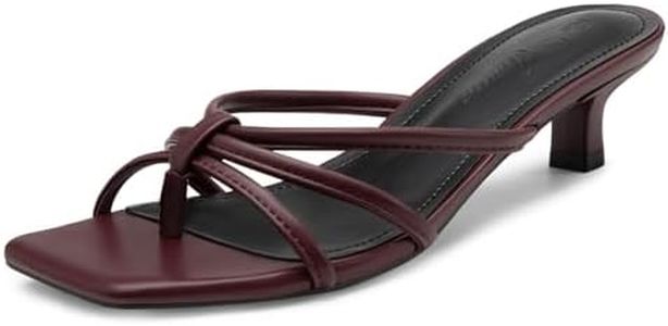 Athlefit Kitten Heels for Women Burgundy Flip Flop Strappy Low Heels Square Toe Dressy Party Heeled Thong Sandals Size 10