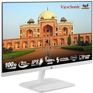 ViewSonic VA2432-H-W 24 inch Full HD IPS Monitor with 3-Side Frameless Design, 1ms MPRT, 100Hz AMD FreeSync, VGA, HDMI, Flicker-Free, Eye Care, White