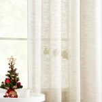 Abstractex Linen Semi Sheer Curtains for Living Room 54 Inch Long Burlap Natural Farmhouse Light Filtering Curtains for Bedroom Beige Rustic Privacy Voile Panels for Sunroom 52" W 2 Pcs Rod Pocket