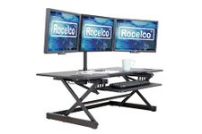 Rocelco 46" Large Height Adjustable Standing Desk Converter - Quick Sit Stand Up Triple Monitor Riser - Gas Spring Assist Computer Workstation - Retractable Keyboard Tray - Black (R DADRB-46)