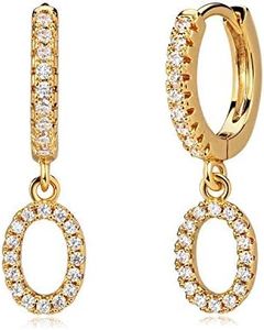 MYEARS Women Huggie Hoop Earrings Gold Initial O Dangle Drop Cubic Zirconia 14K Gold Filled Small Simple Hypoallergenic Personalized Jewelry