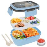 OWill Lunch Box, 1200ML Lunch Box for Kids Adults Bento Box with Compartment Lunchbox Handle and Sauce Pot Leakproof Cutlery Set Microwave Dishwasher Safe Available in Office & School-Blue