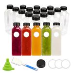 HEHALI 20Pack 16Oz Plastic Juice Bottles with Black Screw Caps for Milk, Juice,Smoothie and Other Beverages, Clear Empty Containers with Funnel, Brush, Categorical Stickers