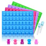 Silicone Candy Gummy Bear Molds - Chocolate Molds Including Bears, Frogs, Lions, Monkeys, Penguins Gummie Molds Premium Silicone BPA Free, Pinch Test Approved Pack of 4 with 2 Droppers