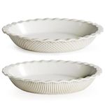 getstar Ceramic Pie Pan Set of 2, 9 inch Pie Dish for Baking, Non-Stick, Oven & Dishwasher Safe, Farmhouse Decor Quiche Baking Dish, Pie Plate, Deep Dish Pie Pan (Embossed Stirpes+Dots)