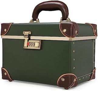 urecity Portable Retro Leather Makeup Train Case Cosmetic Organizer Case Leather Storage Box with Combination Lock (12.5", Green)