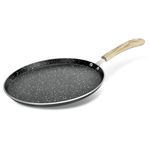 Bergner Bellini Plus Aura 5-Layer Non-Stick 30 cm Dosa Tawa, Soft Touch Wooden Finish Handle, Food Safe, PFOA Free, Even Heat Distribution, 4mm Thickness, Induction Bottom, 1-Year Warranty, Black