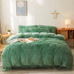 FOPPA Green Fluffy Comforter Cover Set King- Ultra Soft Fluffy Green Bedding Sets 3 Pieces (1 Duvet Cover + 2 Pillow case) Green Fluffy Bed Set (Green, King)